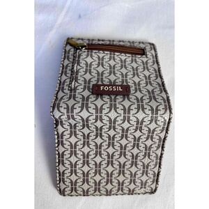 Fossil Womens Madison Bifold Brown Patterned Zipper Pocket Pouch Wallet